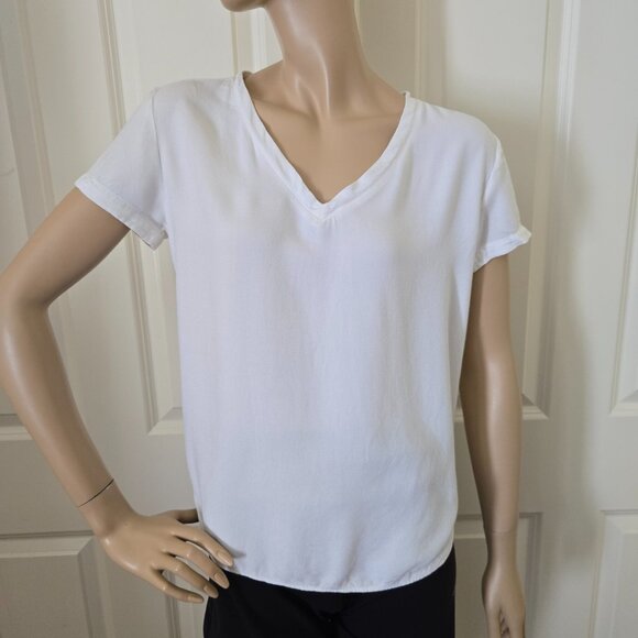 Cloth & Stone Short Sleeve V Neck Woven Shirt SZ S White - Picture 1 of 8